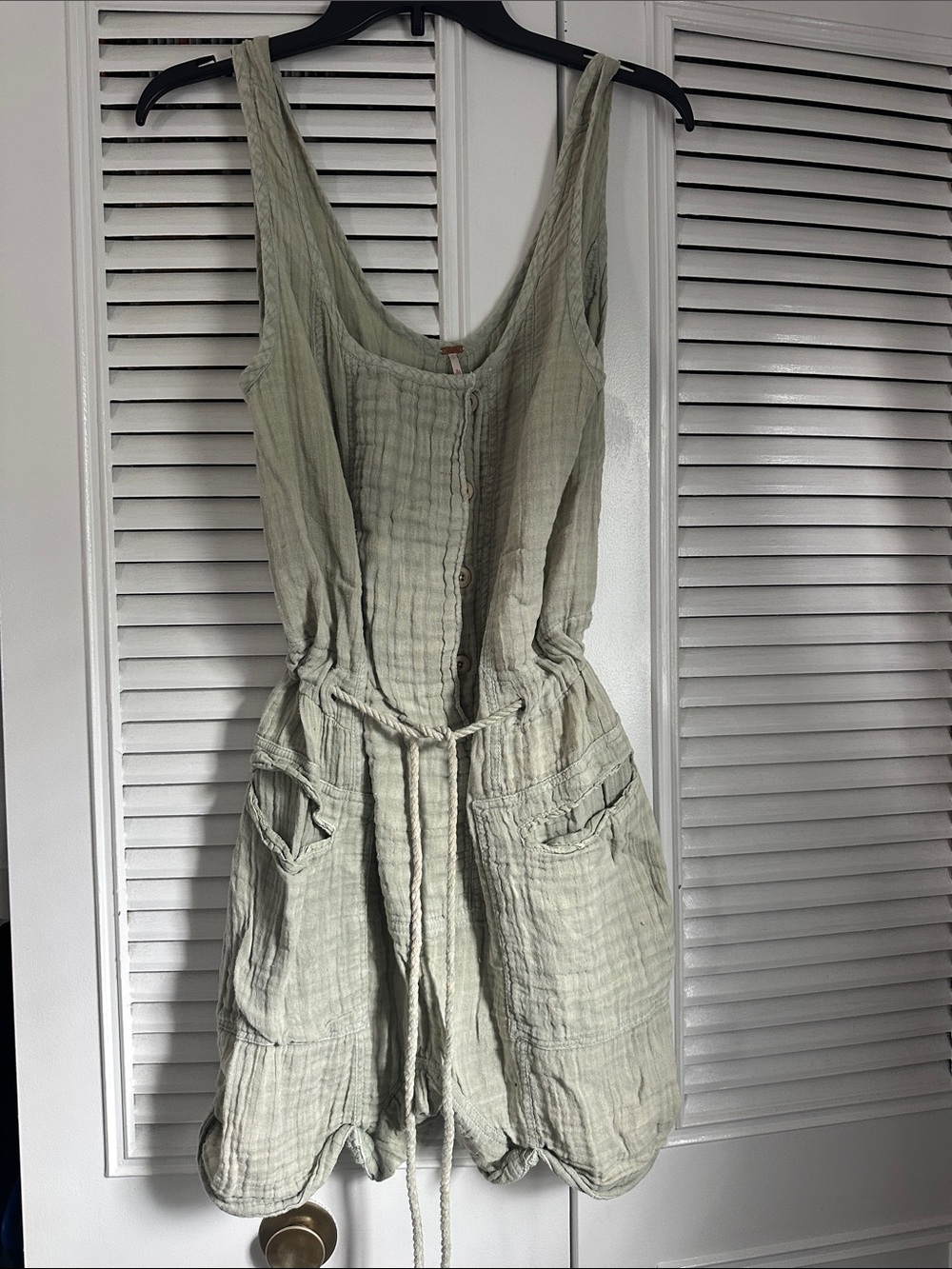 Free People Light Sage Gauze Button-Front Romper